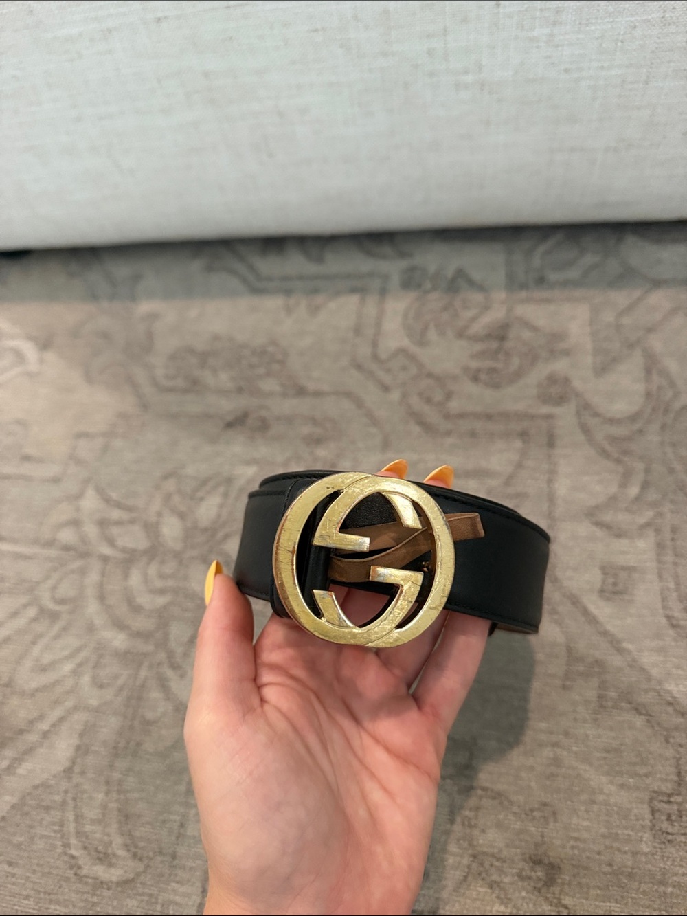 Gucci Black Leather Belt with Gold Interlocking G Buckle